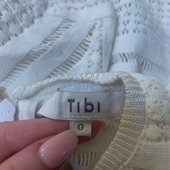 Tibi white long sleeve eyelete crewneck blouse size 0 - Picture 6 of 11